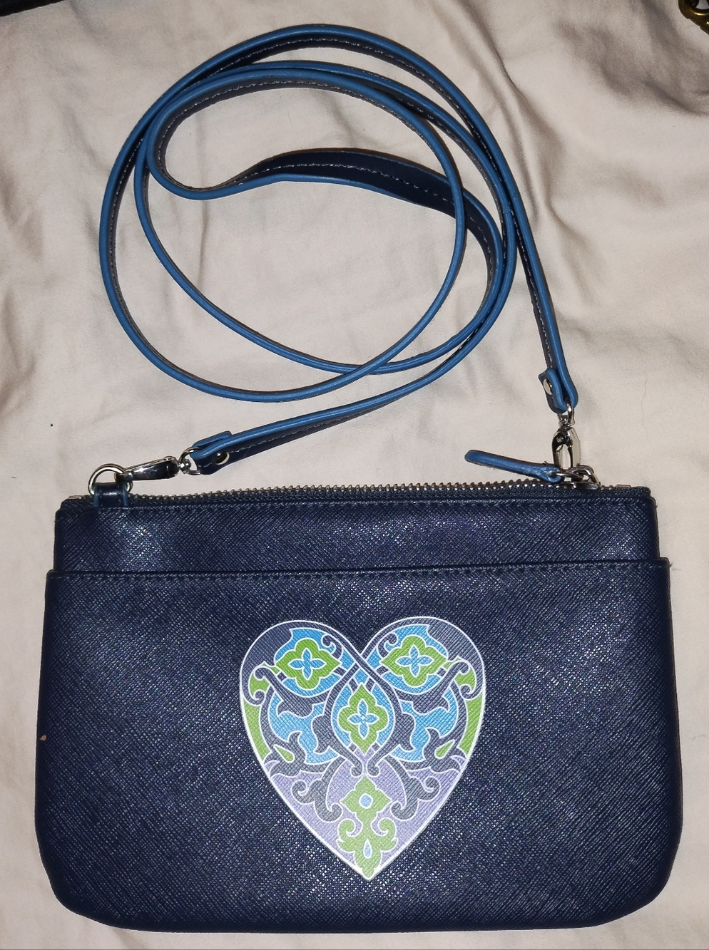 Brighton Heart Bag Blue Leather Crossbody Shoulder Bag Purse Clutch